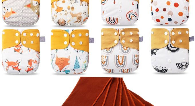 Elinfant New Matching waterproof baby pcoket diapers 8 pcs coffee mesh cloth diapers and 8pcs coffee fiber inserts