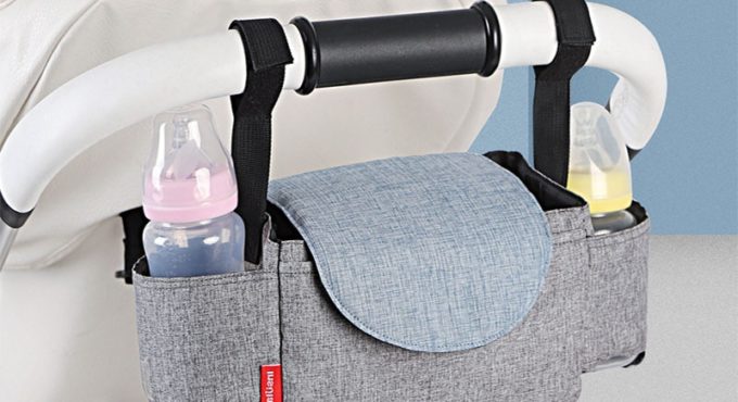 Large Gray Baby Stroller Bag Universal Car Buggy Pushchair Organizer Bag Travel Hanging Nappy Diaper Storage Bag With Cup Holder