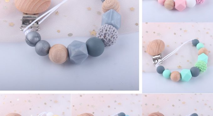 Pacifier Clip Baby Silicone Teething Beads Paci Holder Soothie Clips Teether Toy Chewbeads Baby Birthday Shower Gift