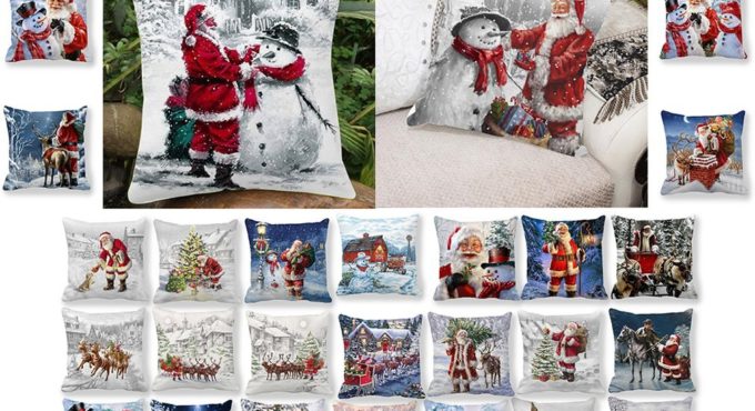 1pcs 2020 Pillow Case Santa Claus Print Old Man Sofa Bed Home Decor Pillowcase Bedroom Cushion Cover Merry Christmas 44x44 Cm