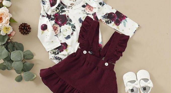 Newborn Baby Girl Clothes Set Floral Bodysuit Romper Jumpsuit Tops T Shirt Suspender Skirts Bow Headband Outfit