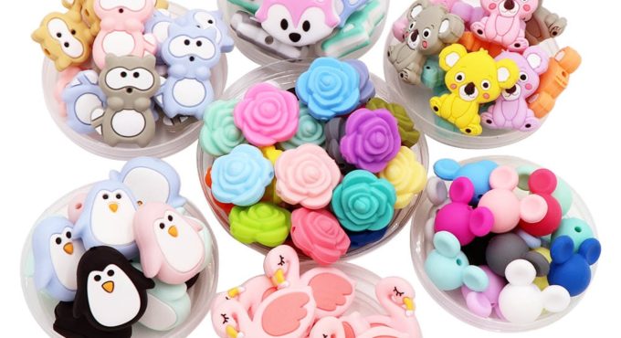 BOBO.BOX 10pcs Silicone Beads Animal Koala Raccoon Food Grade Baby Silicone Teething Toy BPA-Free DIY Pacifier Chain Accessories