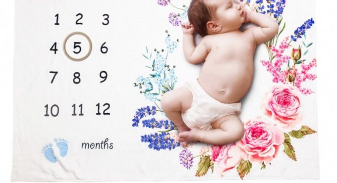 Baby Monthly Record Growth Milestone Blanket With Headband Photography Props A2UB