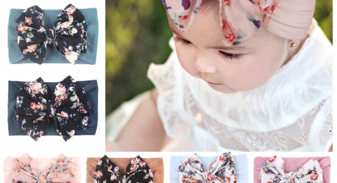 New Summer Spring Baby Girls Elastic Hair Band Bohemian Style Printted Hair Ornaments With Bow Nylon Headband Kids Accessories