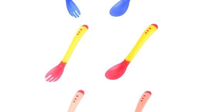 Infants Feeding Baby Slip-resistant Fork Spoon Safety Infant Sensing Temperature Sucker Fork Spoon Tableware