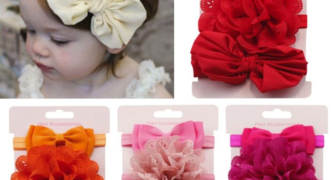 Cute 3pcs/lot Kids Elastic Floral Headband Girls Baby Kawaii Bowknot Solid Color for Infant Toddler Hair Turban Headwear Set