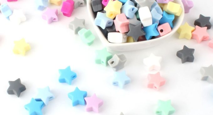 Keep&Grow 10pcs Silicone Star Beads BPA Free Baby Teething Beads Chewable Silicone Teethers Infants Nursing Nipple Chain Tools