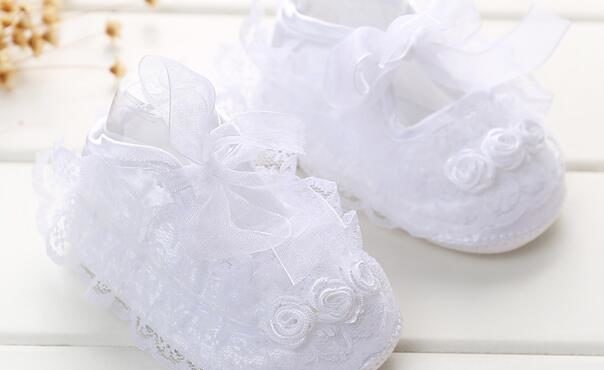 Baby Girls Shoes Newborn White Champagne Satin Christening Infantil Zapato Princess Lace Flowers For Wedding Bridemaid SandQ