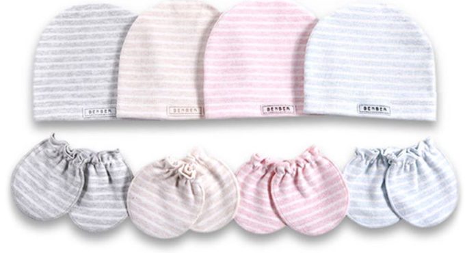 2 Pcs/set Simple Newborn Baby Births Cap Glove Set Soft Cotton Kids Infants Anti-scratch Gloves Hat Gifts