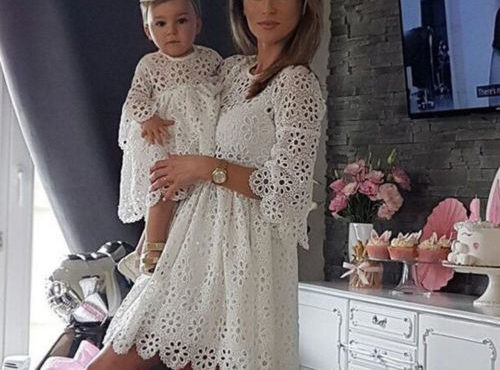 Family Matching Clothes Mother Daughter Dresses Women Floral Lace Dress Baby Girl Mini Dress Mom Baby Girl Party Clothes