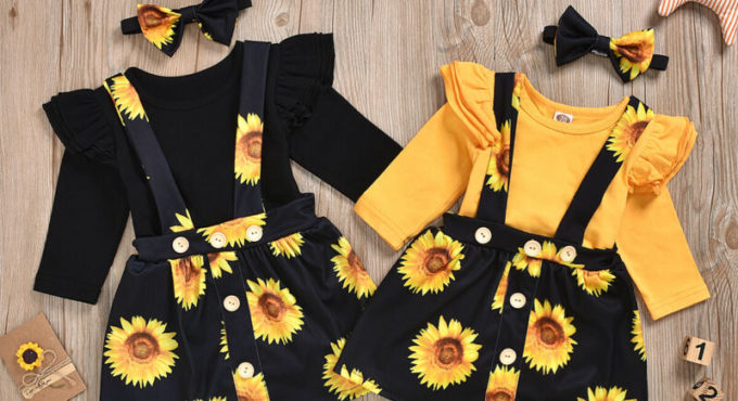 Newborn Kids Baby Girl 2PCS Sets Floral Sunflowers Clothes Jumpsuit Romper Body Suit Suspenders Skirt Outfit Set Sundress New