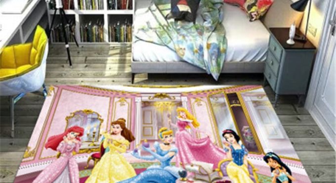 Cartoon Princess Printing Doormat Flannel Home Decoration Non-slip Floor Mat Carpet Tapis De Bain Felpudo Kids Rug Playmat