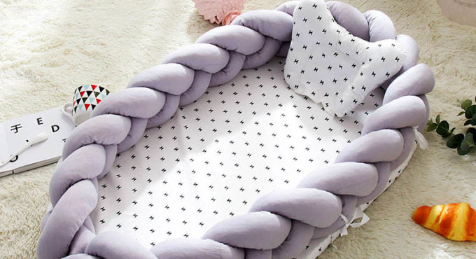 Portable Baby Knit Crib with Pillow Newborn Sleeping Nest Playen Bed Travel Bassinet Bumper Removable And Washable 0-24months