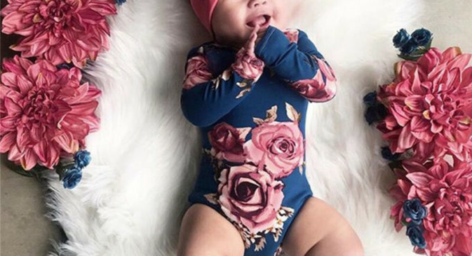 Newborn Baby Long Sleeve Romper Large Floral Jumpsuit Girl Warm Leg Socks Outfit 0-24M