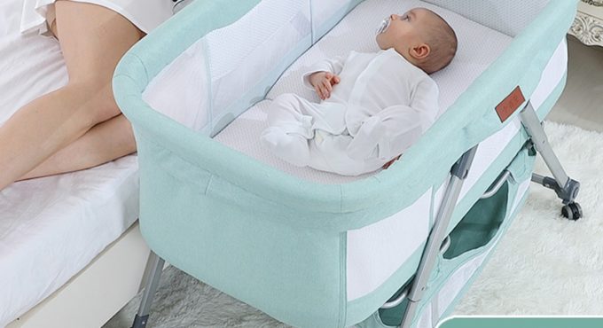 Baby Shining Cradle Crib Newborn Bed Match with Large Bed Baby Shaker Bassinet Multi-Function Mobile Foldable with Mosquito Net