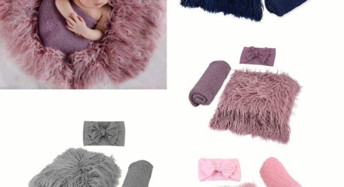 3PCS Newborn Photography Props Toddler Photo Blankets Wrap and Headband Long Ripple Wrap Photo Prop