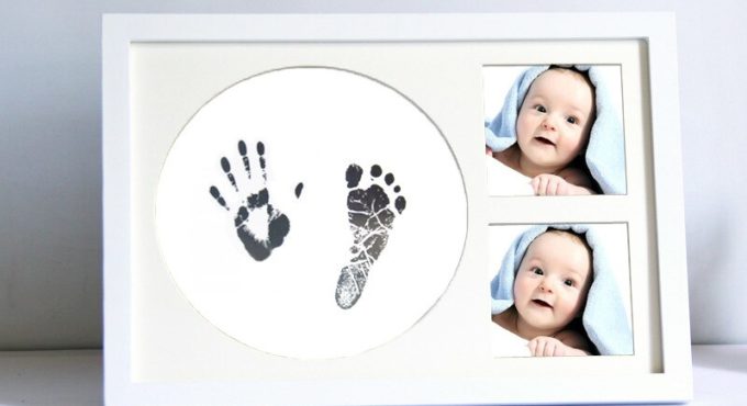 White Baby Ink-Pad Footprint Photo Kit Non-Toxic Material Safe Wooden Frame Room Desk Decor Child Souvenir Happy Family Memory