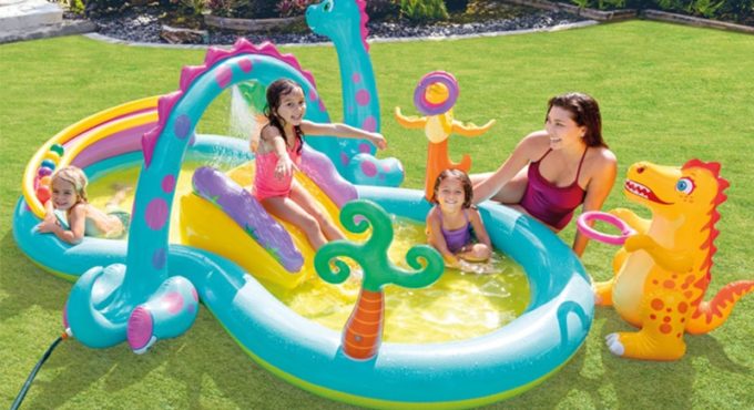 Inflatable dinosaur zigzag park pool PVC plastic children's play pool with inflatable slide Family play pool