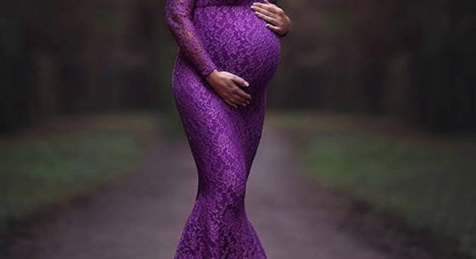 Clothes For Pregnant Women Maternity Lace Off Shoulder V Neck Long Dress Gown For Pregnant Fancy Shooting Photo Session Props