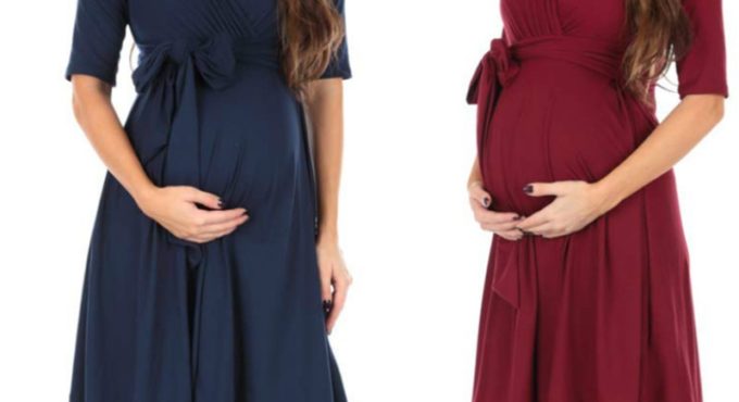 Women's Faux Wrap Maternity Dress with Adjustable Belt V Neck Breastfeeding Pregnancy Dresses Casual Nursing Dress