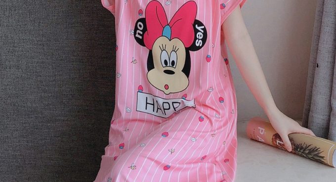 Disney Cartoon Mouse Minnie Print Night Dress New Women Nightgown Loose Short sleeve Sleepshirts Nightdress lovely Nightie