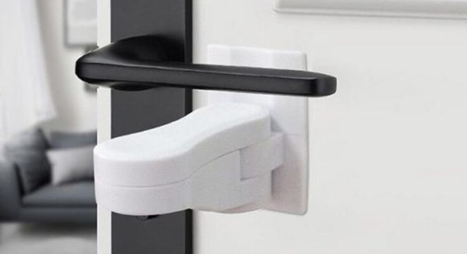 1pc Baby Safety Lock Door Lever Lock Safety Child Proof Doors Adhesive Lever Handle Compatible With Standard