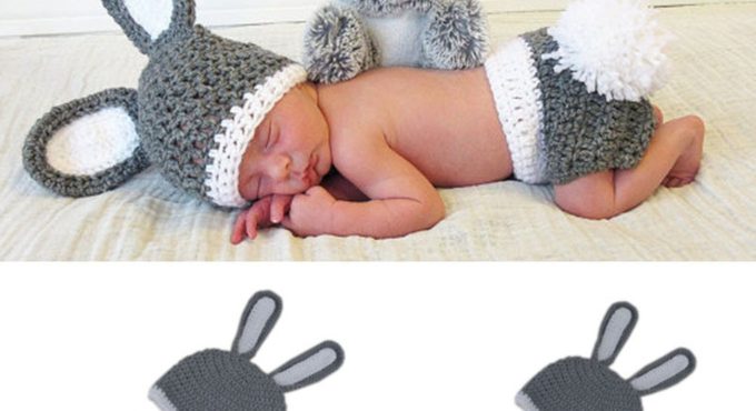 Easter Newborn Cartoon Animal Photography Costume Baby Monthly 100 Days Photo Prop Infant Knit Hats Outfits Photo Accessories