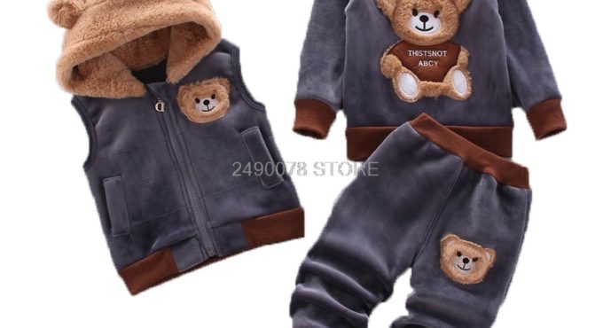 Newborn Baby Boys Girls Autumn Winter Warm Hoody Coat + Sweatshirt + Pants 3Pcs Suit Infant Kids Children Sports Toddler Clothes