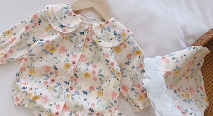 infant baby girls autumn full sleeve flower Peter Pan collar bodysuits flower newborn jumpsuits toddler clothes gift hat 3M-3Y