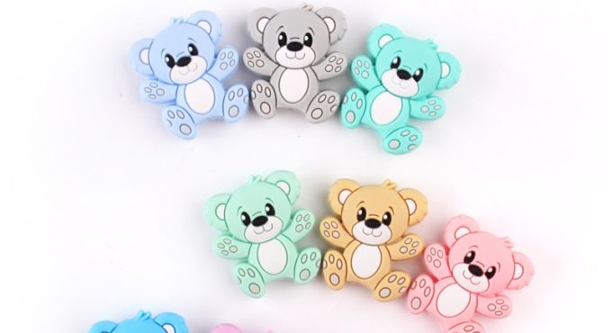 Keep&Grow Silicone Animal Bear Beads 10pcs Newborn Teether Products Cartoon Teething Beads DIY Pacifier Chain Baby Oral Care Toy