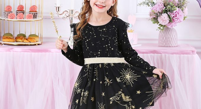 VIKITA Kids Party Dress for Girl Children Sequined Dresses Girls Star Dress Toddlers Casual Dresses Children Autumn Costumes