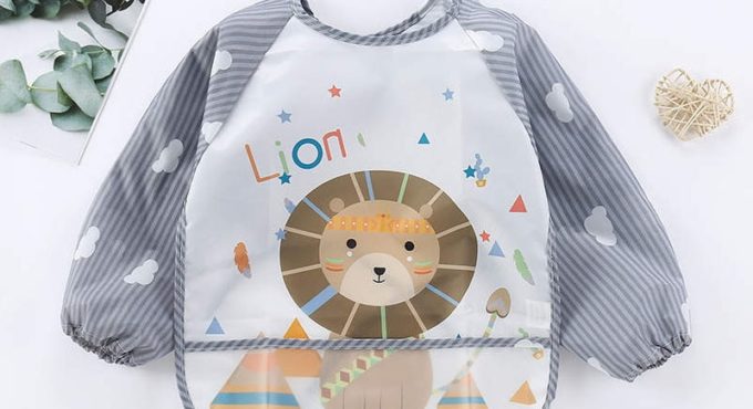 Warmom Baby Bibs Waterproof Cartoon Animals Infant Baby Bibs Full Sleeve Bibs Child Long Sleeve Apron Coverall Feeding Burp Bib