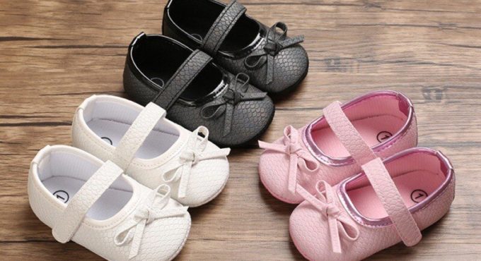 Baby Girls Shoes Bow PU Princess Shoes Non-slip Soft Bottom Step Front First Walker Shoes 0-18M