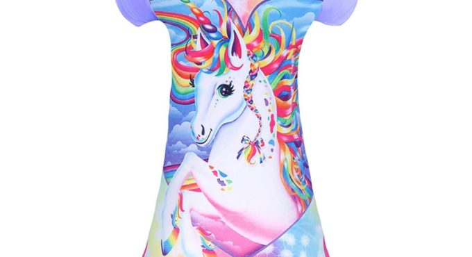 Summer Dress for Girls Print Cartoon Vestidos Kids Dresses for Girls Party Casual Unicorn Dress Baby Children Clothes 2-12 Years