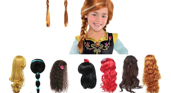 Girls Anna Elsa Wig Dress Up Braid Mermaid Princess Fancy Makeup Headwear Kids Halloween Party Cosplay Hair Decoration