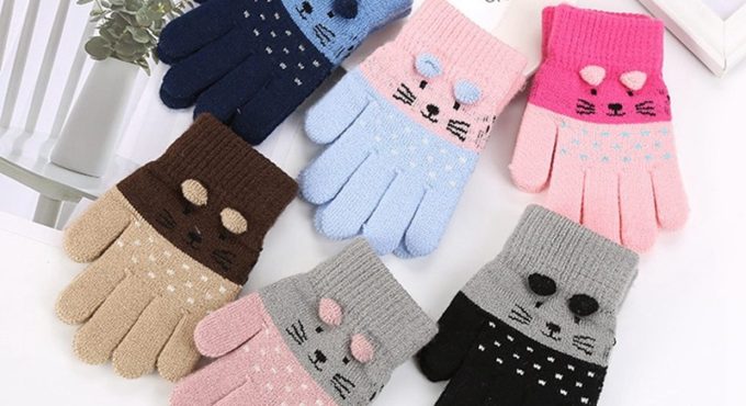 Children Kids Winter Warm Thicken Gloves Girls Boys Toddler Cute Cat Mittens Imitation Cashmere Finger Gloves For 1-7T