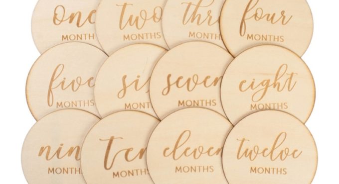 12 Pcs Baby Milestone Cards Wooden Commemorate Baby Birth Monthly Recording Discs Newborn Shower DIY Gifts