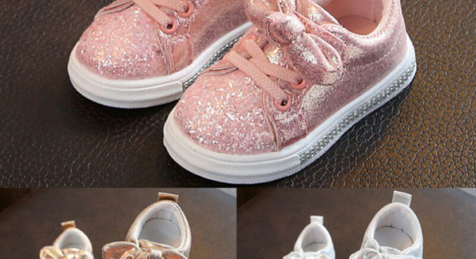 New 1-3 Years Baby Girls Shoes Girl Bow Sequin Shoe Trend Toddler Shoes Children Soft Sole Sport Shoes