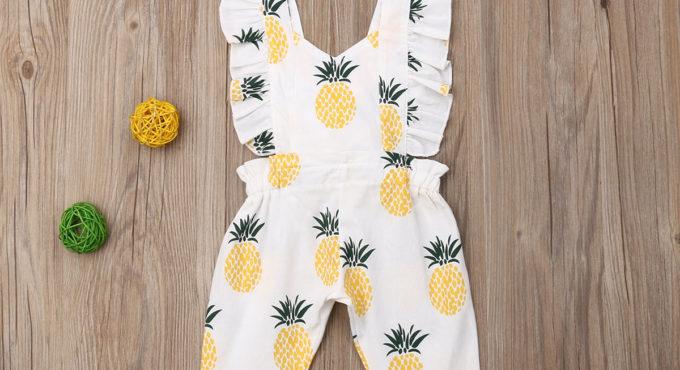 New Baby Girls Clothes Newborn Jumpsuits Toddler Sleeveless Ruffle Pineapple Printed Romper Headband Infant Outfits Clothing