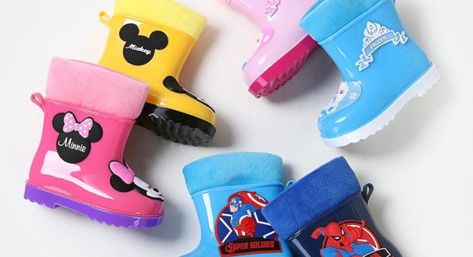 Disney Marvel Spiderman Children Rain Boots Baby Kindergarten Non-slip snow Water Shoes Elsa Rubber Shoes Keep Warm In Winter