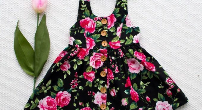 Summer Kids Princess Dress Girls Dress Floral Sleeveless Button Dresses +Headband Outfits Baby Girl Clothes 1-4Years