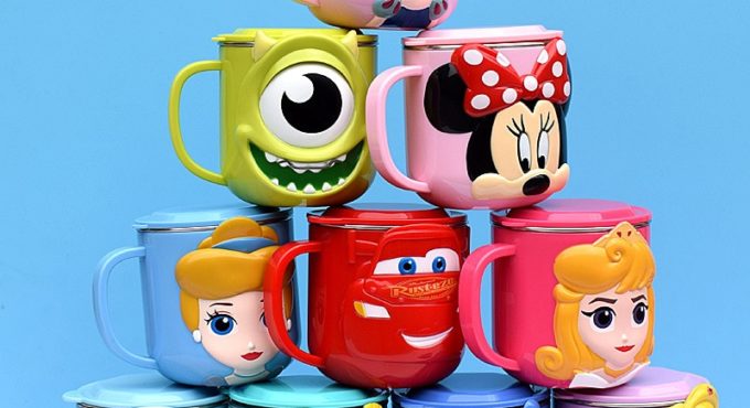 Disney Cups Princess Frozen Elsa Anna Milk Cup 3D Cartoon Mickey Minnie Stainless Steel Cup Kids Cup Mickey Mug Christmas Gift