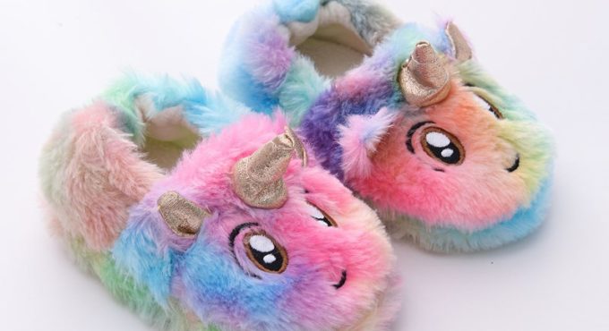 Winter Unicorn Slippers Kids Toddler Girl Flip Flop Baby Boys Fur Slides Cotton Indoor Shoes Warm Fluffy House Children Slipper