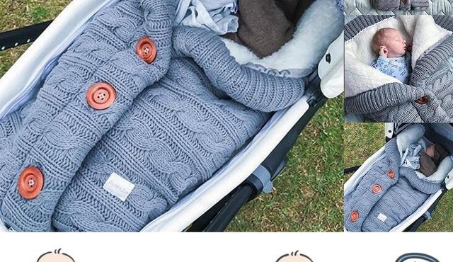 Warm Baby Sleeping Bag Envelope Winter Kid Sleepsack Footmuff Stroller Knitted Sleep Sack Newborn Knit Wool Swaddling Blanket