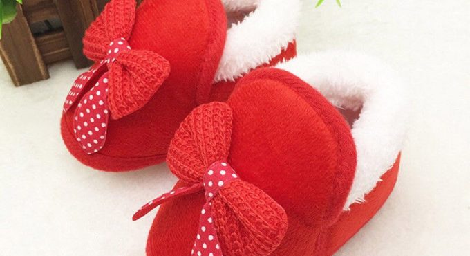 Toddler Infant Newborn Baby Girls Bow Soft Crib Sole Boots Prewalker Warm Shoes Pink Red 0-18M