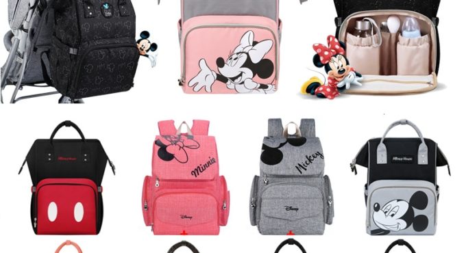 Disney 2021Mickey Diaper Bags Mummy Bag Large Capacity Baby Bottle Storage Bag Oxford Cloth USB Insulation Bag Baby Care Bag