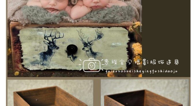 Newborn Photography Props Wooden Double-sided Pattern Drawer Vintage Newborn Props for Photography Studio Accesorios Fotografia