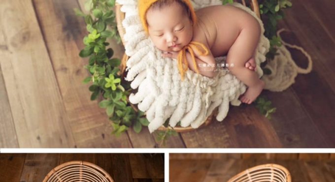 Baby Photography Props Handmade Bamboo Basket Vintage Chair Newborn Photo Shoot Posing Sofa for Boys Girls Fotografia Acessorio