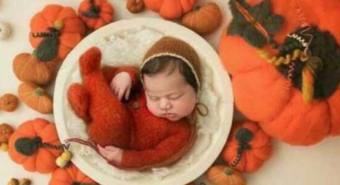 Newborn Photography Halloween Pumpkin Background+Wool Blanket Set Infant Baby Photo Shoot Basket Backdrops fotoshooting Prop