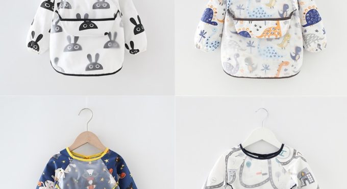 Baby Bandana Bibs Cute Colorful Cartoon Bibs Waterproof Infant Eating Children Drawing Long Sleeve Apron Baby Self Feeding Bib